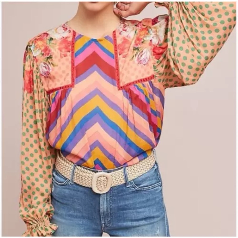 Anthropologie Blank London Chevron and Floral Print Top- size Extra Small Petite